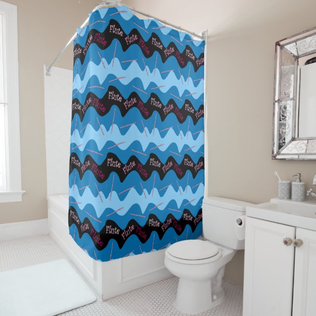 Pink Flute Pattern Shower Curtain (In Situ)