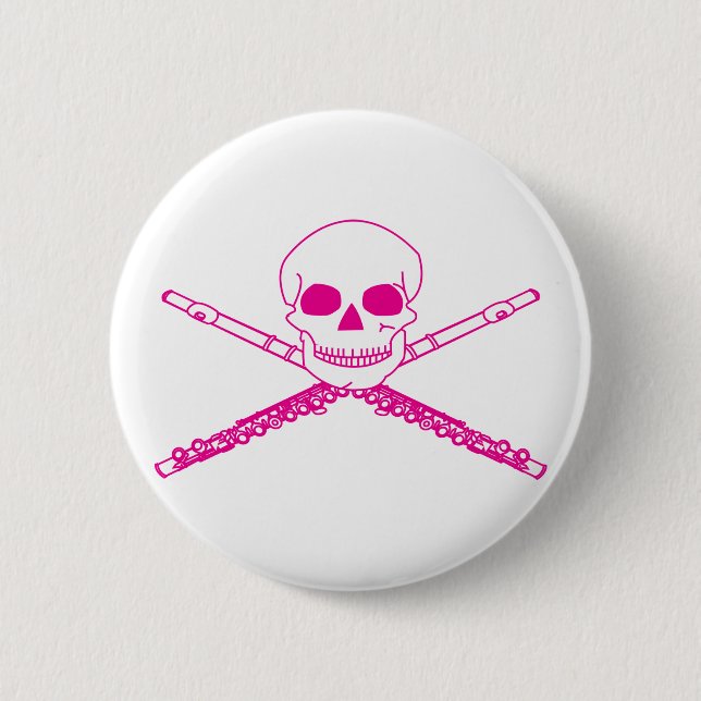 Pink Flute Skull 6 Cm Round Badge (Front)