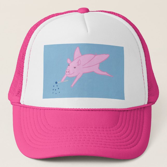 Pink Flying Pig Making Blue Stars Hats (Front)
