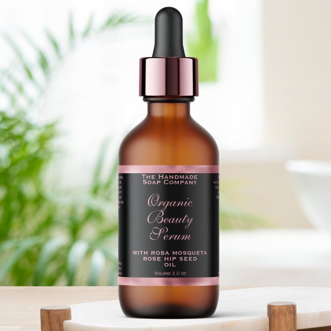 Pink Foil and Black Cosmetics Dropper Bottle Label (This label measures 3.75" x 2")