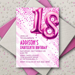 Pink Foil Balloons 18th Birthday Invitation