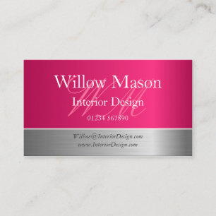 Pink Foil & Brushed Steel Monogram Business Card
