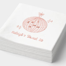 Pink Foil Custom Disco Ball Retro Sweet 16 Napkins