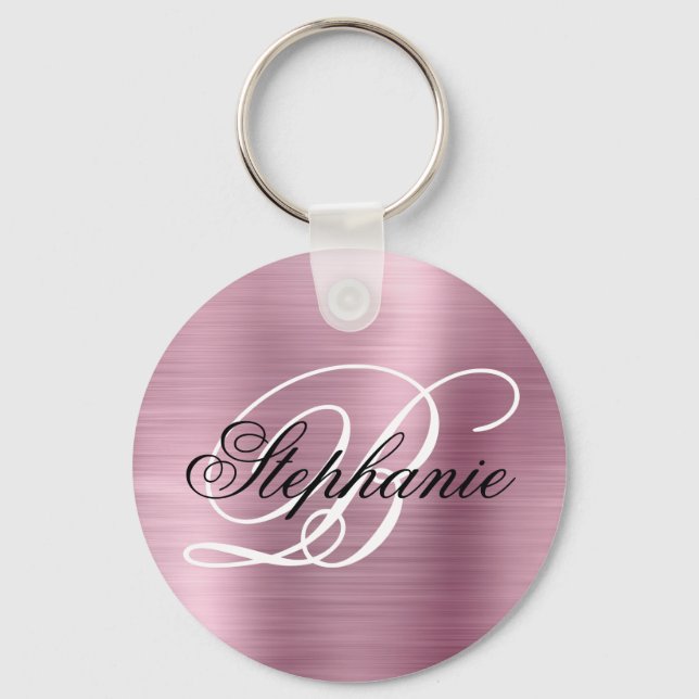 Pink Foil Fancy Monogram Key Ring (Front)