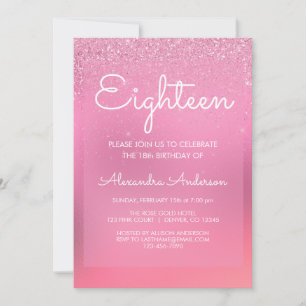 Pink Foil Girly Glitter Sparkle 18th Birthday Invitation