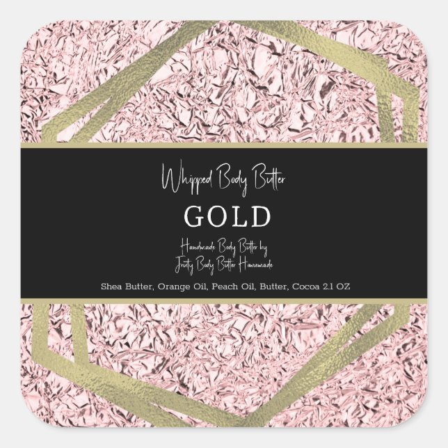 Pink Foil Gold Bath Branding Packaging Square Sticker (Front)