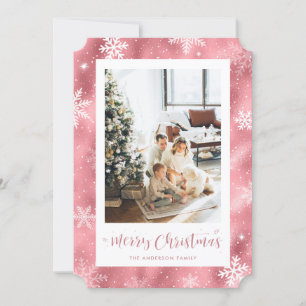 Pink Foil Snowflake Photo Merry Christmas Holiday Card