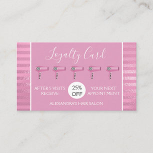 Pink Foil Stripes Hair Salon Loyalty Card