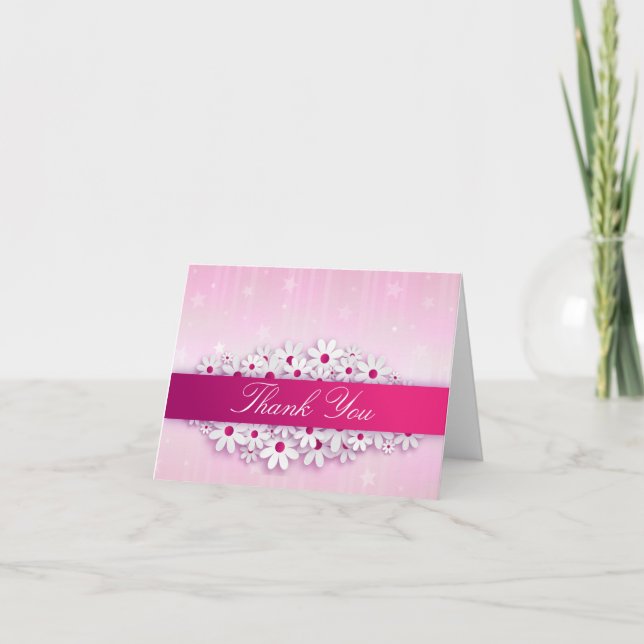 Pink Folded Daisy Thank You Card (Front)