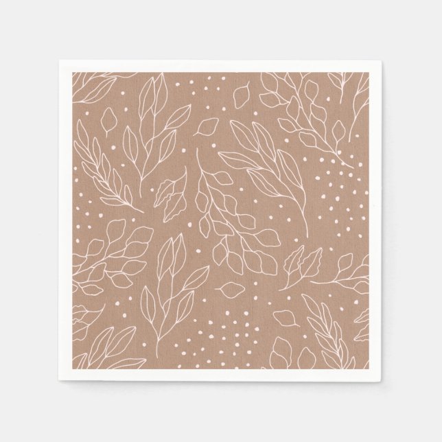 Pink Foliage and Berries on Kraft Paper Napkin (Front)