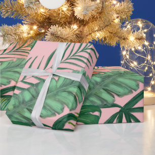 Pink Foliage Tropical Monstera Leaves party Wrapping Paper