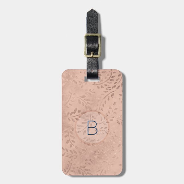 Pink Foliage with Navy Initial Luggage Tag (Front Vertical)