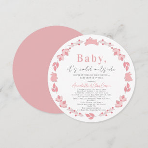 Pink Folk Art Baby It's Cold Baby Shower by Mail Invitation