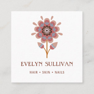 pink folk art flower square business card