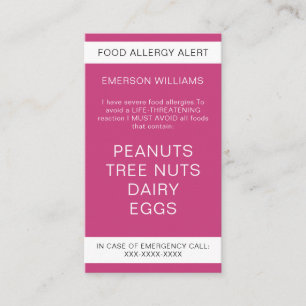 Pink Food Allergy Alert Personalised Chef Card
