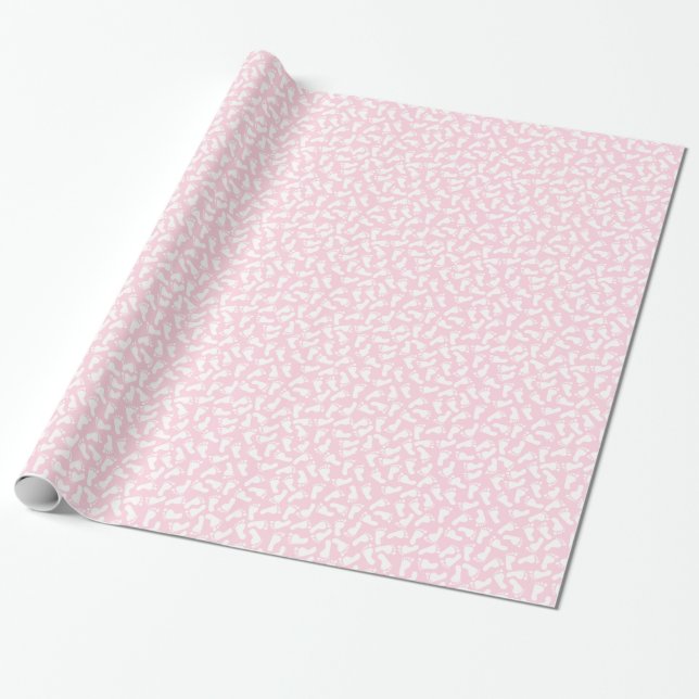 Pink Foot Prints Baby Shower Wrapping Paper (Unrolled)