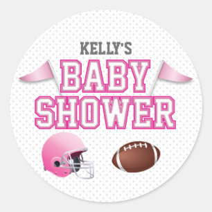 Pink Football Baby Shower Classic Round Sticker