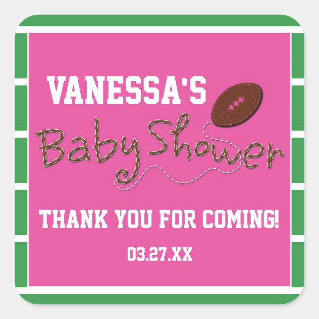 PINK FOOTBALL BABY SHOWER TYPOGRAPHY Sticker Label (Front)