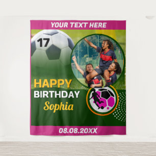 Pink Football Birthday, Football Girl Player Tapestry