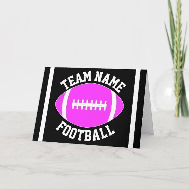 Pink Football Custom Team Name / Text Sports Party Card (Front)