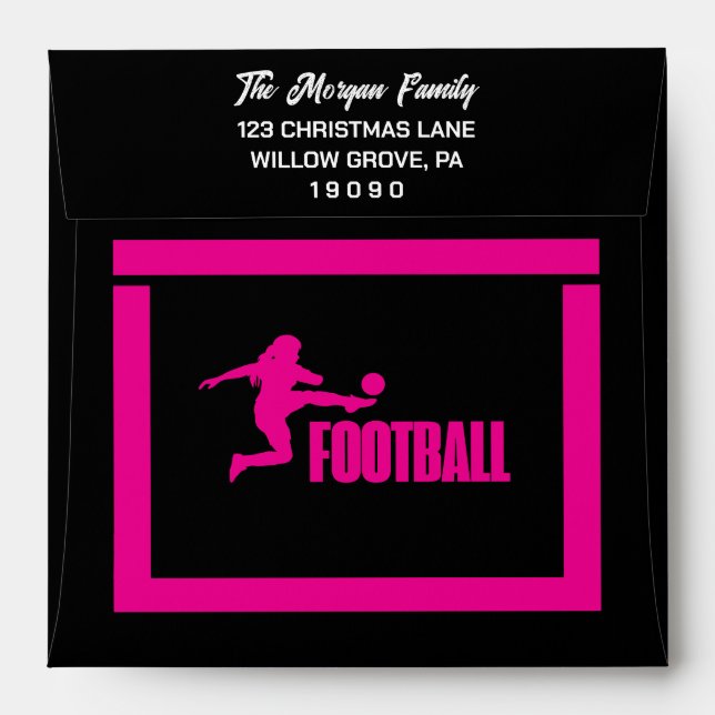 Pink Football Player Girl, Birthday Girl Team  Envelope (Back (Top Flap))