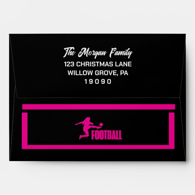 Pink Football Player Girl, Birthday Girl Team  Envelope (Back (Top Flap))