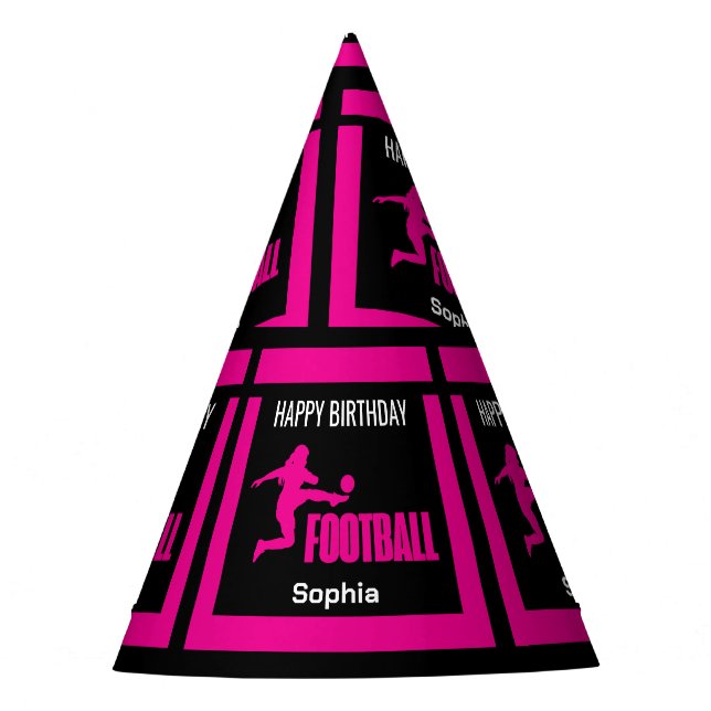 Pink Football Player Girl Birthday Girl Team Party Hat (Front)