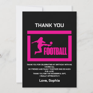 Pink Football Player Girl, Birthday Girl Team  Thank You Card