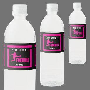 Pink Football Player Girl, Birthday Girl Team Water Bottle Label