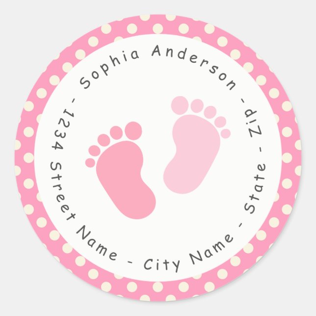 Pink Footprint Baby Shower Return Address Label (Front)