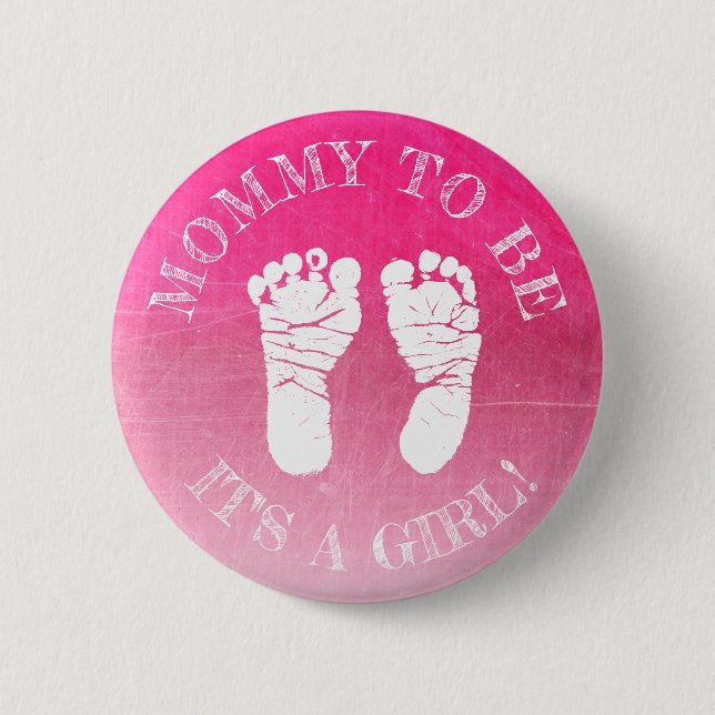 Pink Footprint Girl Baby Shower Button (Front)