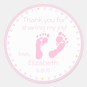 Pink Footprints Baby Shower Classic Round Sticker