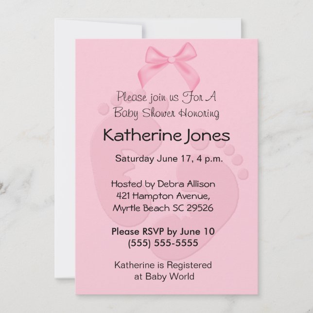 Pink Footprints Baby Shower Invitations (Front)