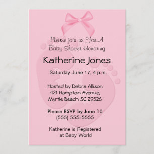 Pink Footprints Baby Shower Invitations