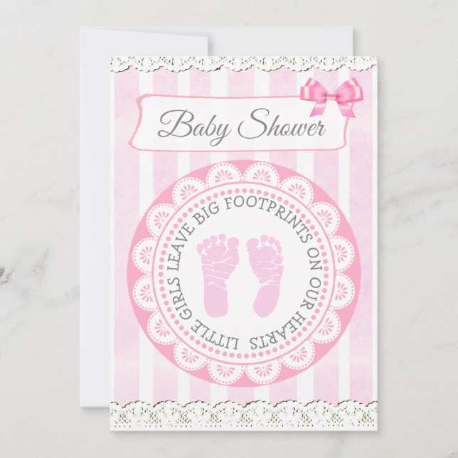 Pink Footprints Girl's Baby Shower Invitation (Front)