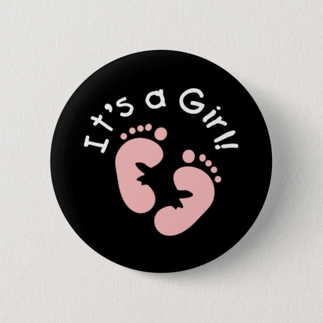 Pink Footprints It's a Girl 6 Cm Round Badge (Front)