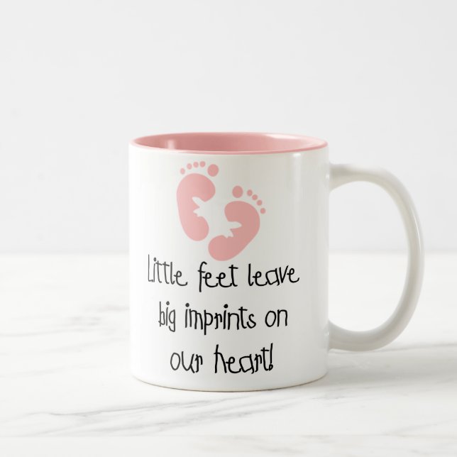 Pink Footprints Little Feet Big Imprints Two-Tone Coffee Mug (Right)