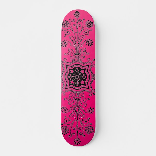 Pink Foral Design Skateboad Skateboard (Front)