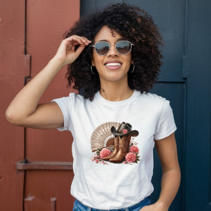Pink Foral Western Boots, Hat & Fan T-Shirt