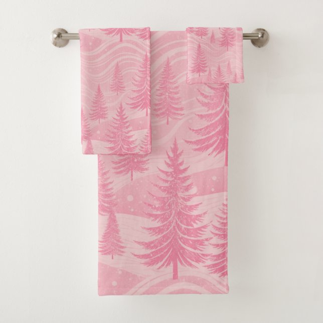 Pink Forest Christmas Bath Towel Set (Insitu)