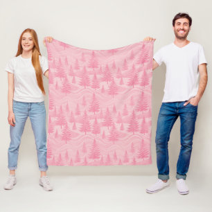 Pink Forest Christmas Fleece Blanket