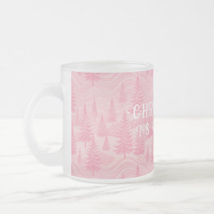 Pink Forest Christmas Frosted Glass Coffee Mug