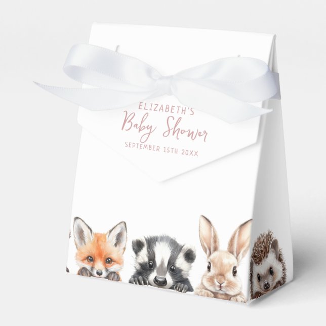 Pink Forest Friends Woodland Animals Baby Shower Favour Box (Front Side)