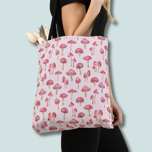 Pink  Forest Mushroom Pattern Tote Bag