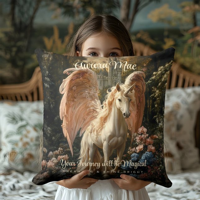 Pink Forest Unicorn Pegasus Woodland Magical Horse Cushion (Creator Uploaded)