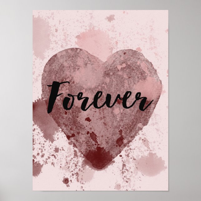 Pink Forever Watercolor Heart Poster (Front)