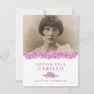 Pink forget-me-not flowers photo poem funeral card