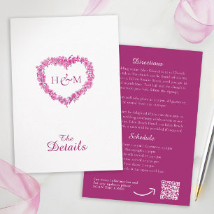Pink forget me nots inked art wedding details QR Enclosure Card