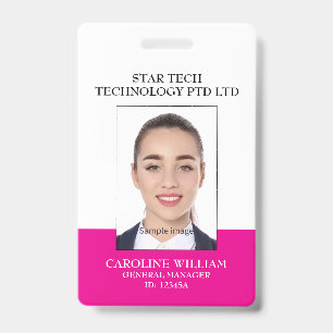 Pink Formal Professional Business School Employee ID Badge