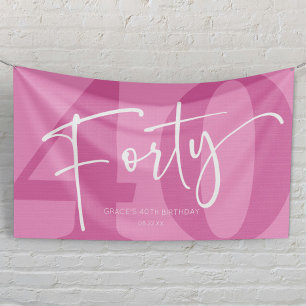 Pink Forty 40th Fortieth Birthday Party Banner